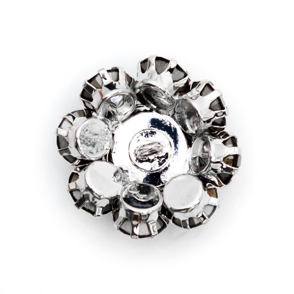 Italian Silver, Black and Crystal Rhinestone Button - 40L/25mm