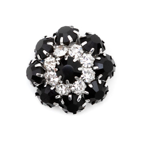 Italian Silver, Black and Crystal Rhinestone Button - 40L/25mm