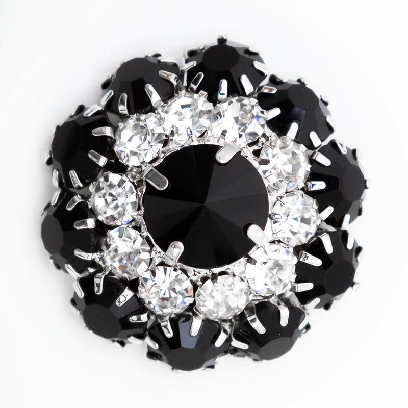 Italian Silver, Black and Crystal Rhinestone Button - 50L/32mm