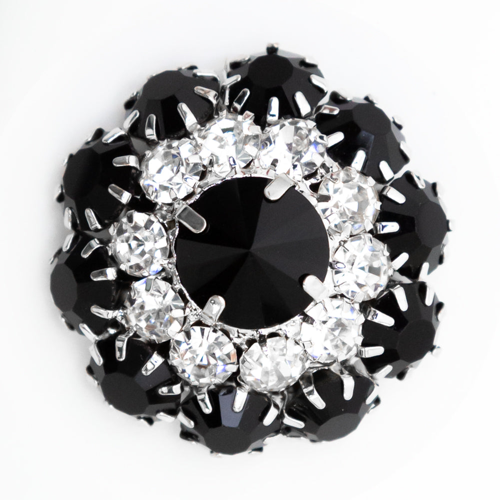 Italian Silver, Black and Crystal Rhinestone Button - 50L/32mm