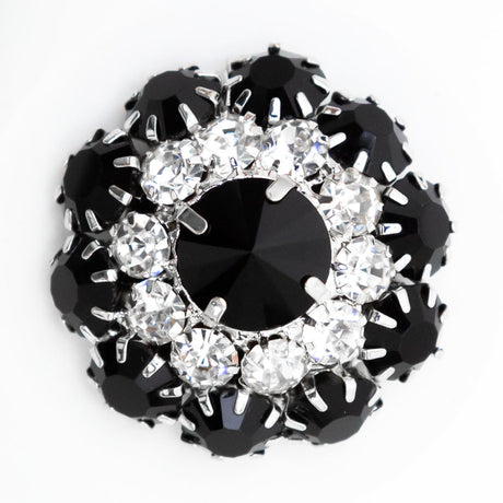 Italian Silver, Black and Crystal Rhinestone Button - 50L/32mm