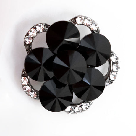Italian Gunmetal, Black and Crystal Rhinestone Button - 48L/30.5mm
