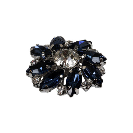 Italian Silver, Navy and Crystal Rhinestone Button - 40L/25.5mm