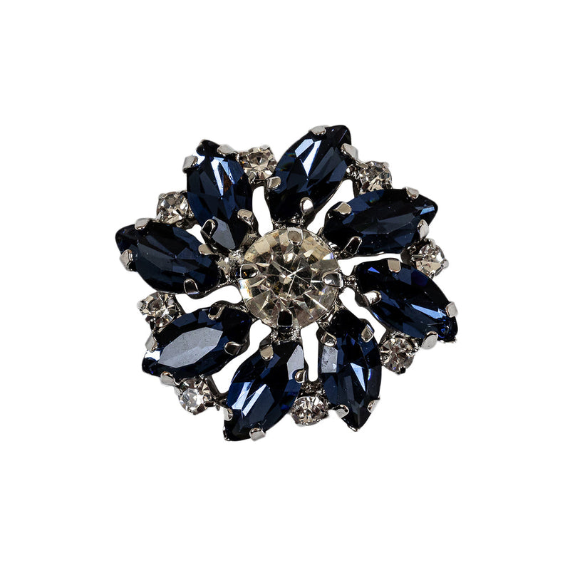 Italian Silver, Navy and Crystal Rhinestone Button - 40L/25.5mm
