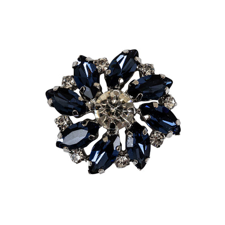 Italian Silver, Navy and Crystal Rhinestone Button - 40L/25.5mm