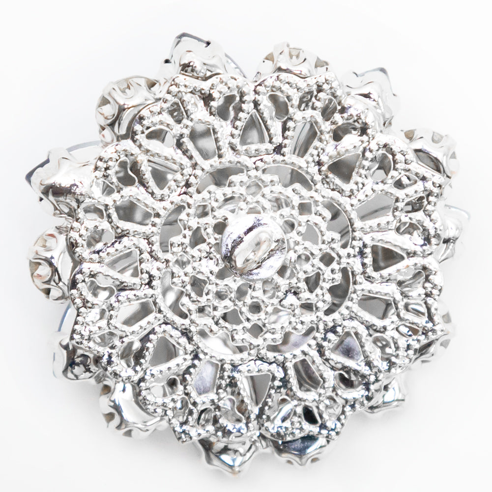 Italian Silver, Navy and Crystal Rhinestone Button - 58L/37mm