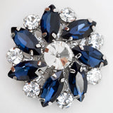 Italian Silver, Navy and Crystal Rhinestone Button - 58L/37mm