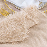 Round Polyester Tablecloth 120" Shaggy Plush Fringe Champagne
