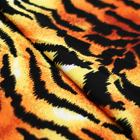 Wild Tiger Polyester Spandex Fabric - Orange/Black Tiger Skin Print, 58/60" Width (1 Yard)