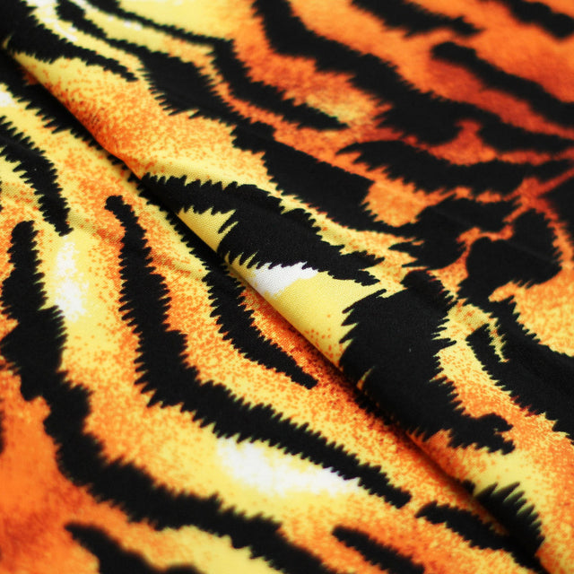 Wild Tiger Polyester Spandex Fabric - Orange/Black Tiger Skin Print, 58/60" Width (1 Yard)