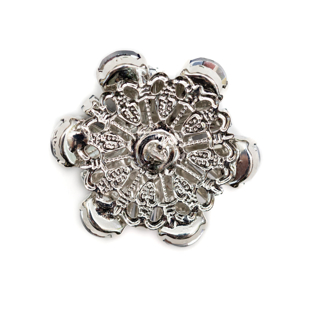 Italian Silver, Navy and Crystal Rhinestone Button - 52L/33mm