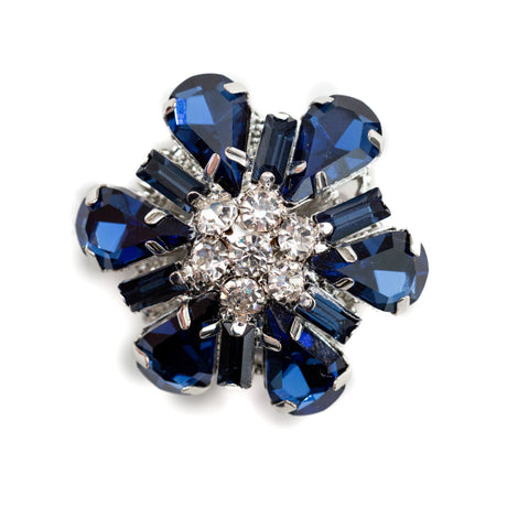 Italian Silver, Navy and Crystal Rhinestone Button - 52L/33mm