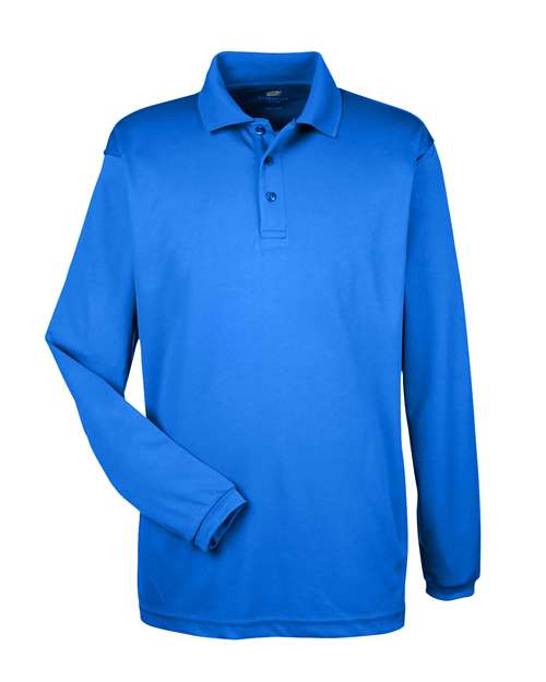 UltraClub Men's Cool & Dry Long Sleeve Mesh Piqué Polo