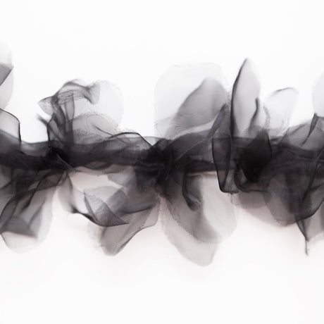 Italian Black 3D Organdy Floral Trim - 4"