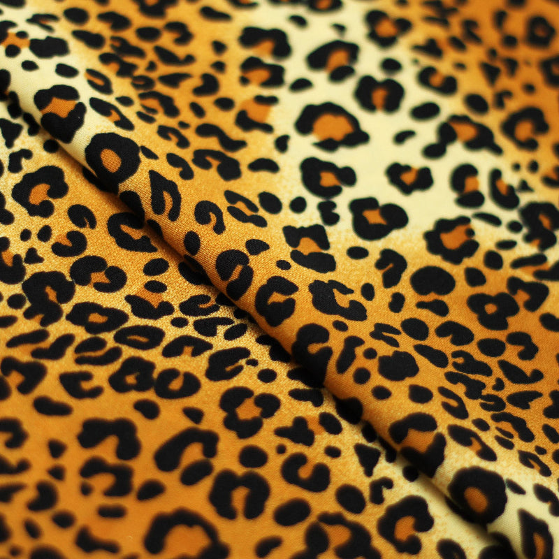 Wild Leopard DTY Poly Spandex Fabric - Gold Tan Leopard Print, 58/60" Width (1 Yard)