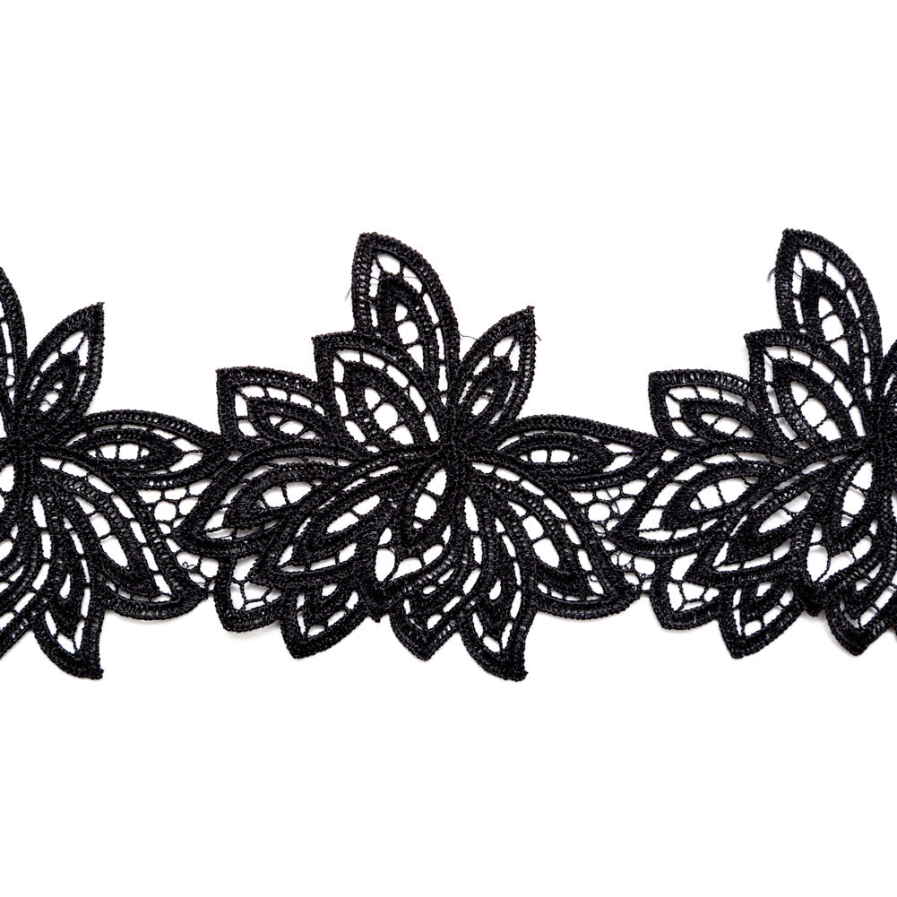 Fancy Black Floral Venise Lace Trim - 3.5"