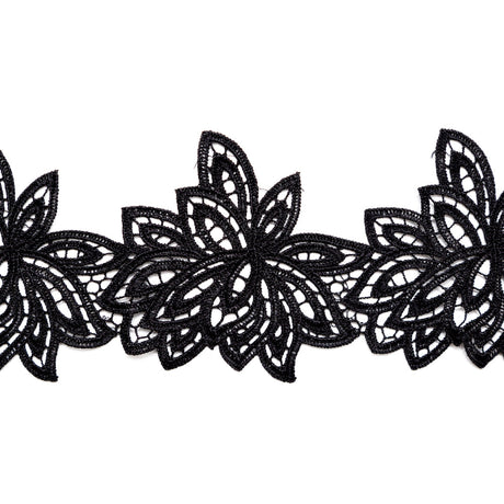 Fancy Black Floral Venise Lace Trim - 3.5"