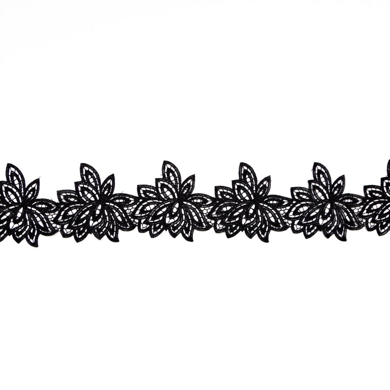 Fancy Black Floral Venise Lace Trim - 3.5"