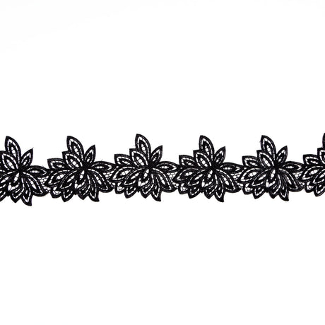 Fancy Black Floral Venise Lace Trim - 3.5"