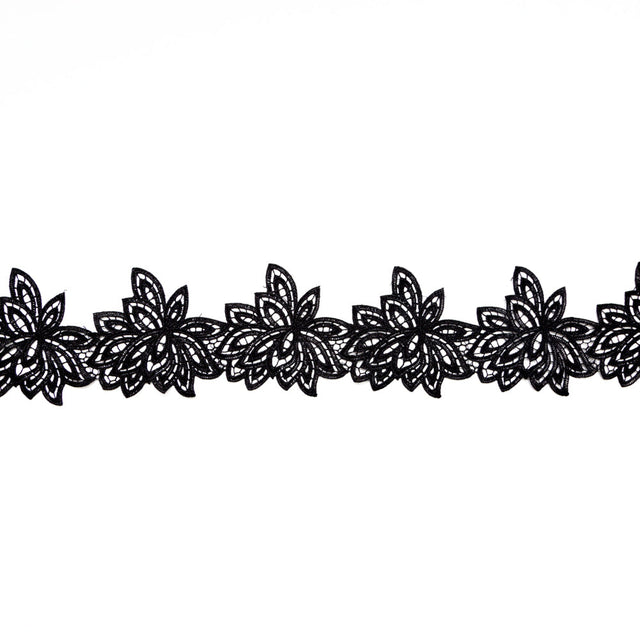 Fancy Black Floral Venise Lace Trim - 3.5"
