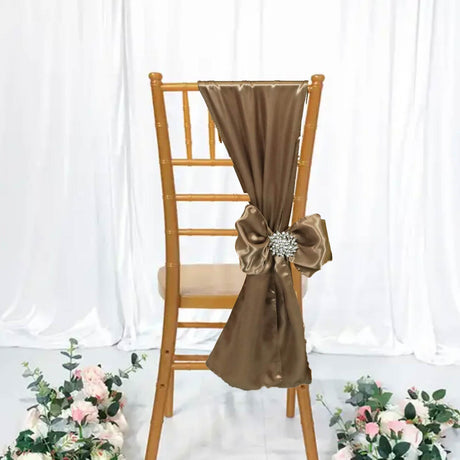 10 Pieces Latte Satin Fabric Chair Wraps, 8"x108" Stylish Decor Bands