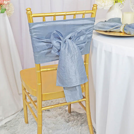10 Pieces Dusty Blue Elegant Crushed Taffeta Chair Bands, 9.5"x108" Decorative Event Sashes