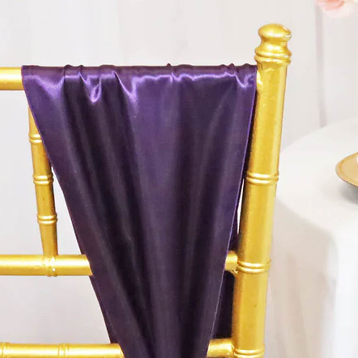 10 Pieces Eggplant Satin Chair Sashes 8"x108" Deep Purple Elegance for Events