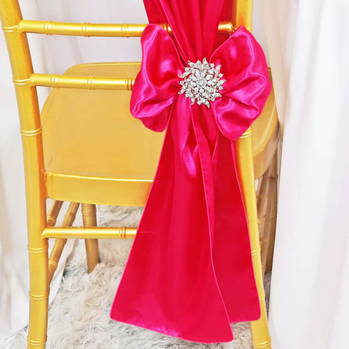 10 Pieces Fuchsia Satin Chair Bands, 8"x108" Elegant Event Wraps