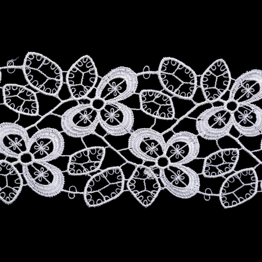 Fancy White Floral Venise Lace Trim - 2.5"