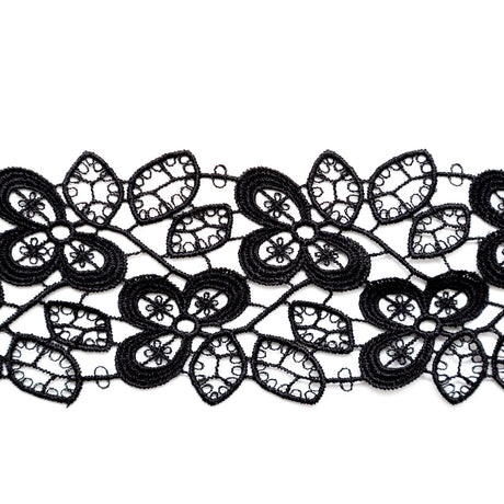 Fancy Black Floral Venise Lace Trim - 2.5"