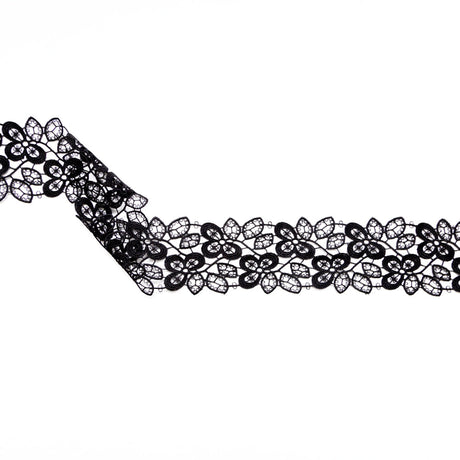 Fancy Black Floral Venise Lace Trim - 2.5"
