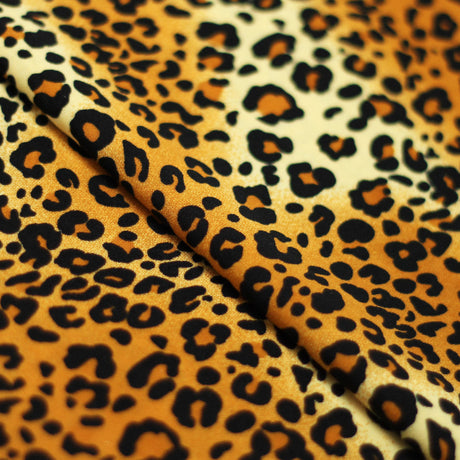 Wild Leopard DTY Poly Spandex Fabric - Gold Tan Leopard Print, 58/60" Width (1 Yard)