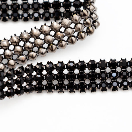 Gunmetal and Jet Black 3-Row Rhinestone Trim - 0.625"