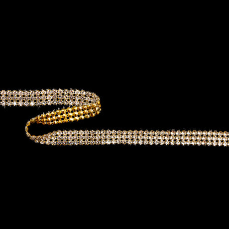 Gold and Crystal 3-Row Rhinestone Trim - 0.625"