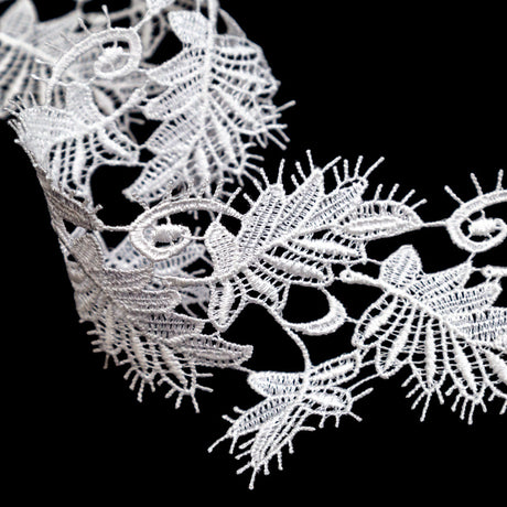 Fancy White Leafy Venise Lace Trim - 2.25"