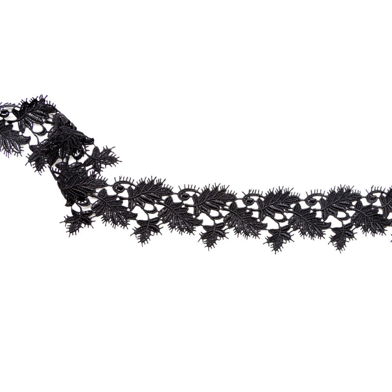 Fancy Black Leafy Venise Lace Trim - 2.25"