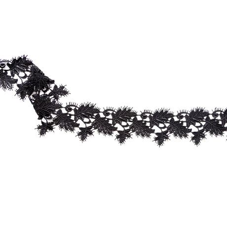 Fancy Black Leafy Venise Lace Trim - 2.25"