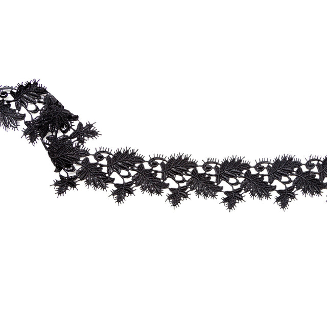 Fancy Black Leafy Venise Lace Trim - 2.25"