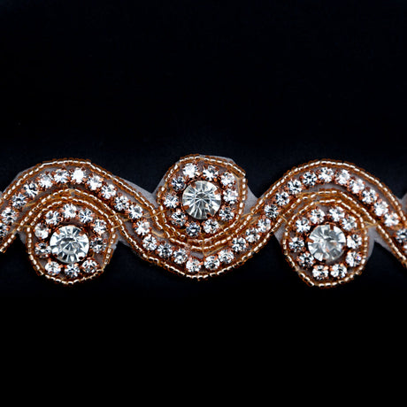 Rose Gold and Crystal Spiral Beaded Rhinestone Trim - 1.25"