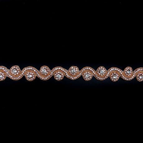 Rose Gold and Crystal Spiral Beaded Rhinestone Trim - 1.25"
