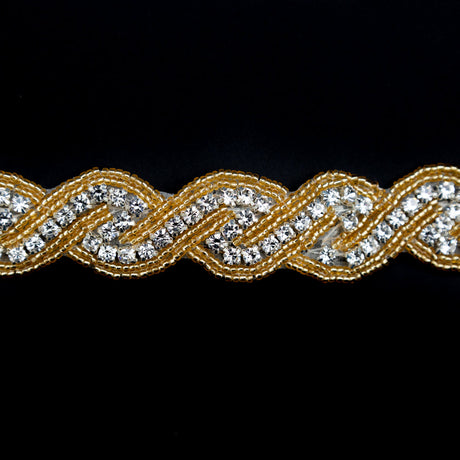 Gold and Crystal Zig Zag Beaded Rhinestone Trim - 1"