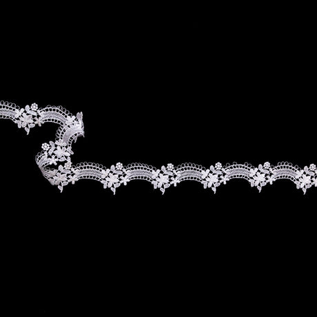 Fancy White Floral Scalloped Venise Lace Trim - 1.5"
