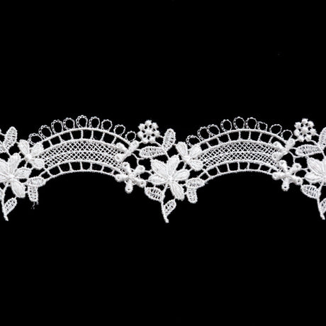 Fancy Ivory Floral Scalloped Venise Lace Trim - 1.5"