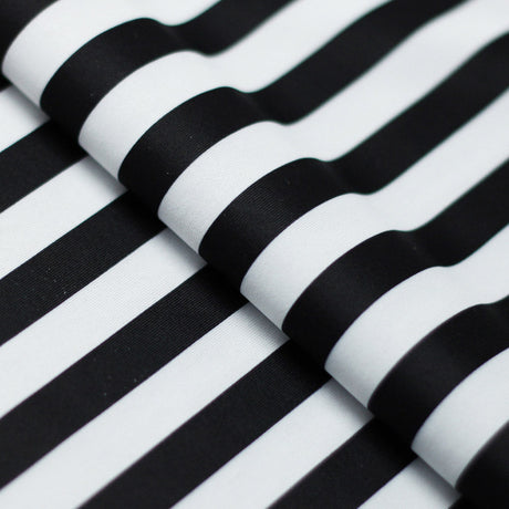 Classic Tricot Stripes Polyester Spandex Fabric - Wide Stripe Print, Black/White, Navy/White, Red/White, Turquoise/White, 58/60" Width (1 Yard)