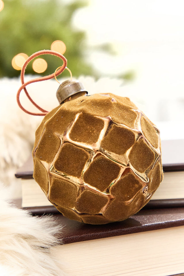 3" Bronze Quilted Glass Ornament