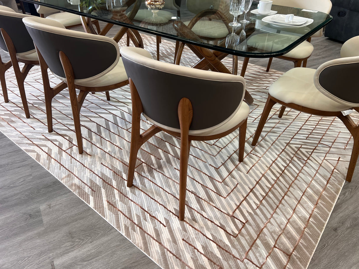 METZ 4208 Polyester Viscose Area Rug - Crème, Mocha, Taupe, Brick Abstract Geometric High-Low Design, 9' 8" X 13' (1 Rug)