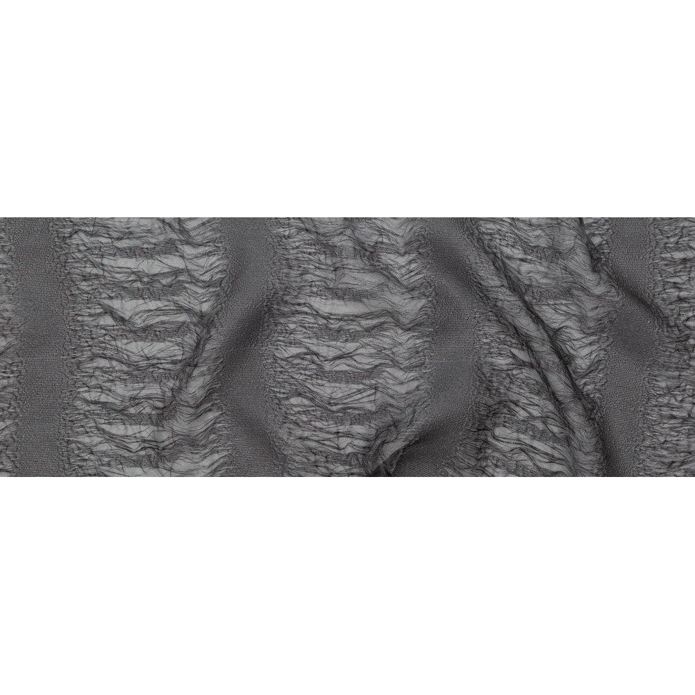 Metallic Double Layer Organza - Black and Silver Iridescent Stripes