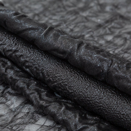 Metallic Double Layer Organza - Black and Silver Iridescent Stripes
