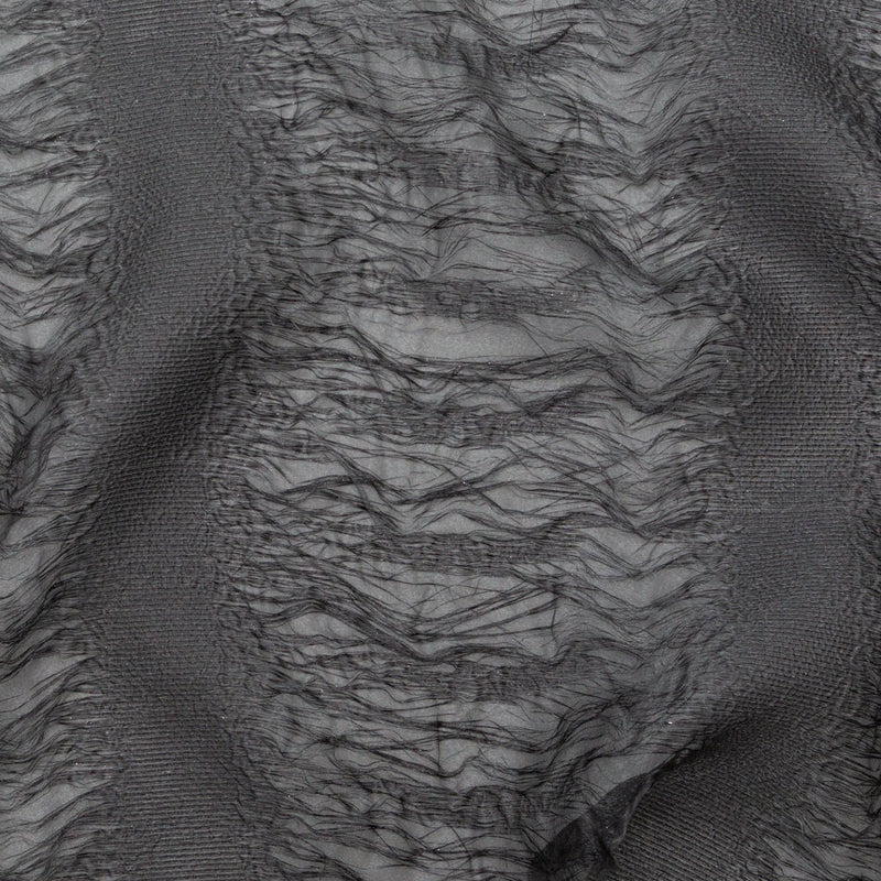 Metallic Double Layer Organza - Black and Silver Iridescent Stripes