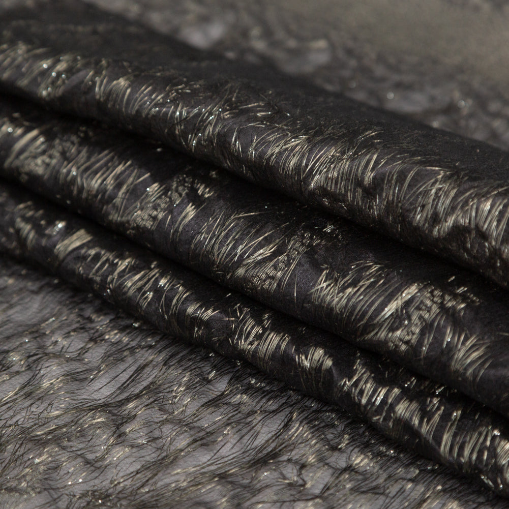 Metallic Double Layer Organza - Gold and Gray Iridescent Stripes